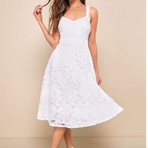 Size XL Brand New with Tags LuLuDivine Beauty White Lace Midi Dress With Pockets